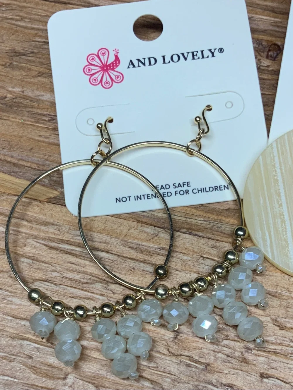 And Lovely Dangle Hoop & Cream Disc Gold Tone Earring Set